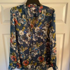Kut from the Kloth, Made in the USA.  Sheer Blue Floral Button up Blouse.